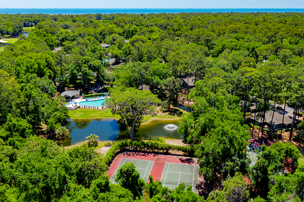 greenery view and tennis court
