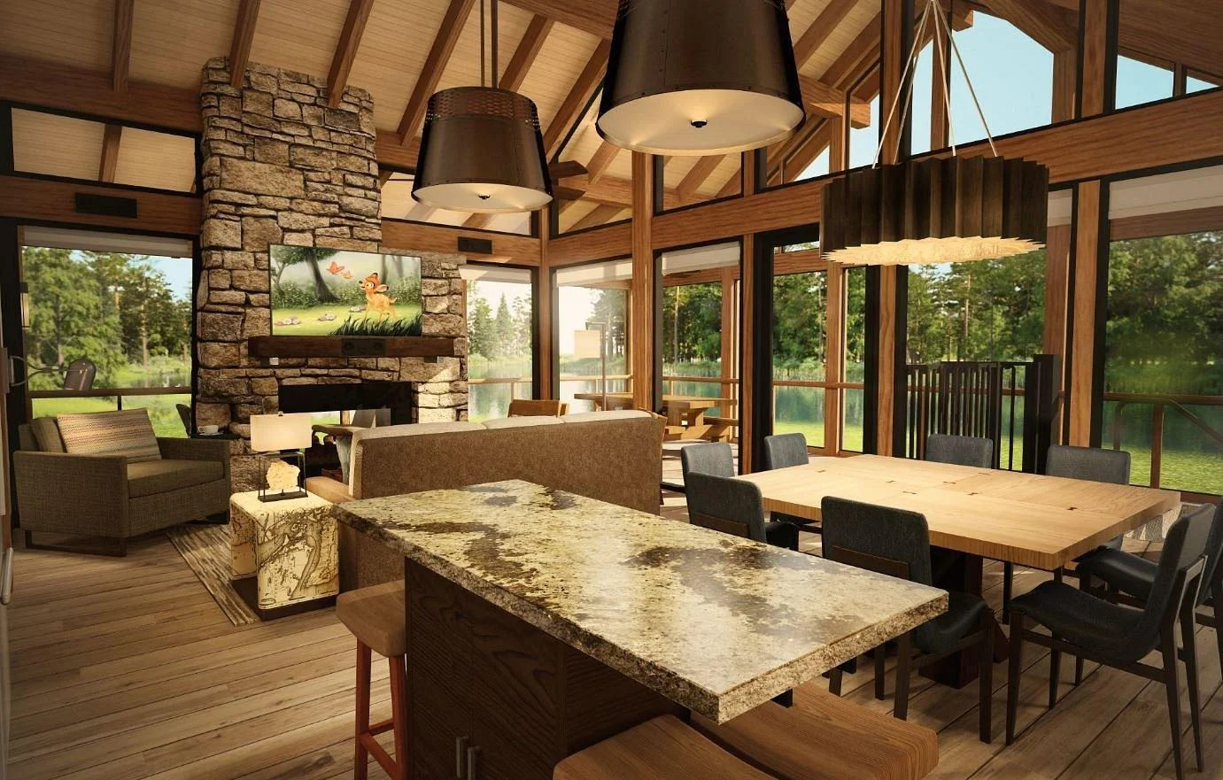 Living area with lake views