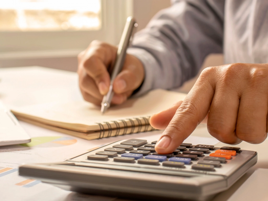 Someone calculating finances to answer the question, do you pay closing costs on timeshare resales?